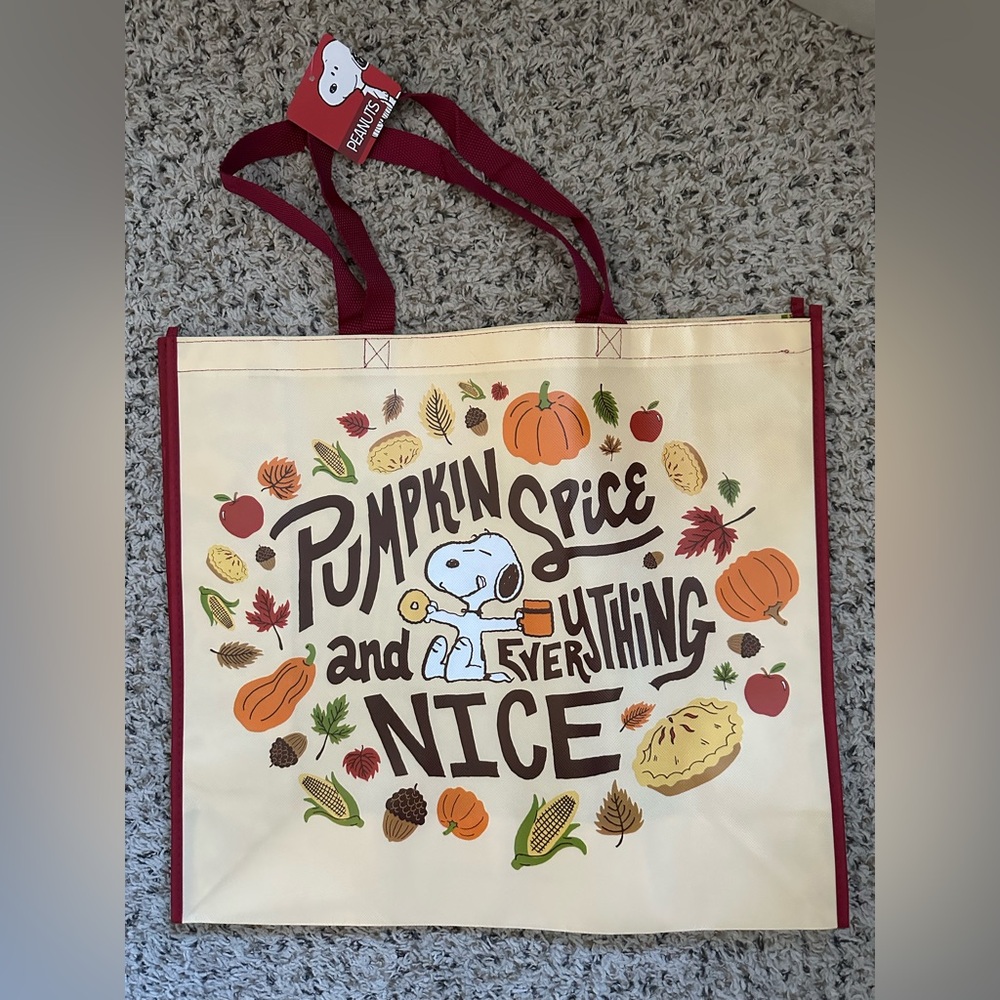 🎃 Peanuts Pumpkin Spice & Everything Nice Extra Large Reusable Tote Bag, NWT